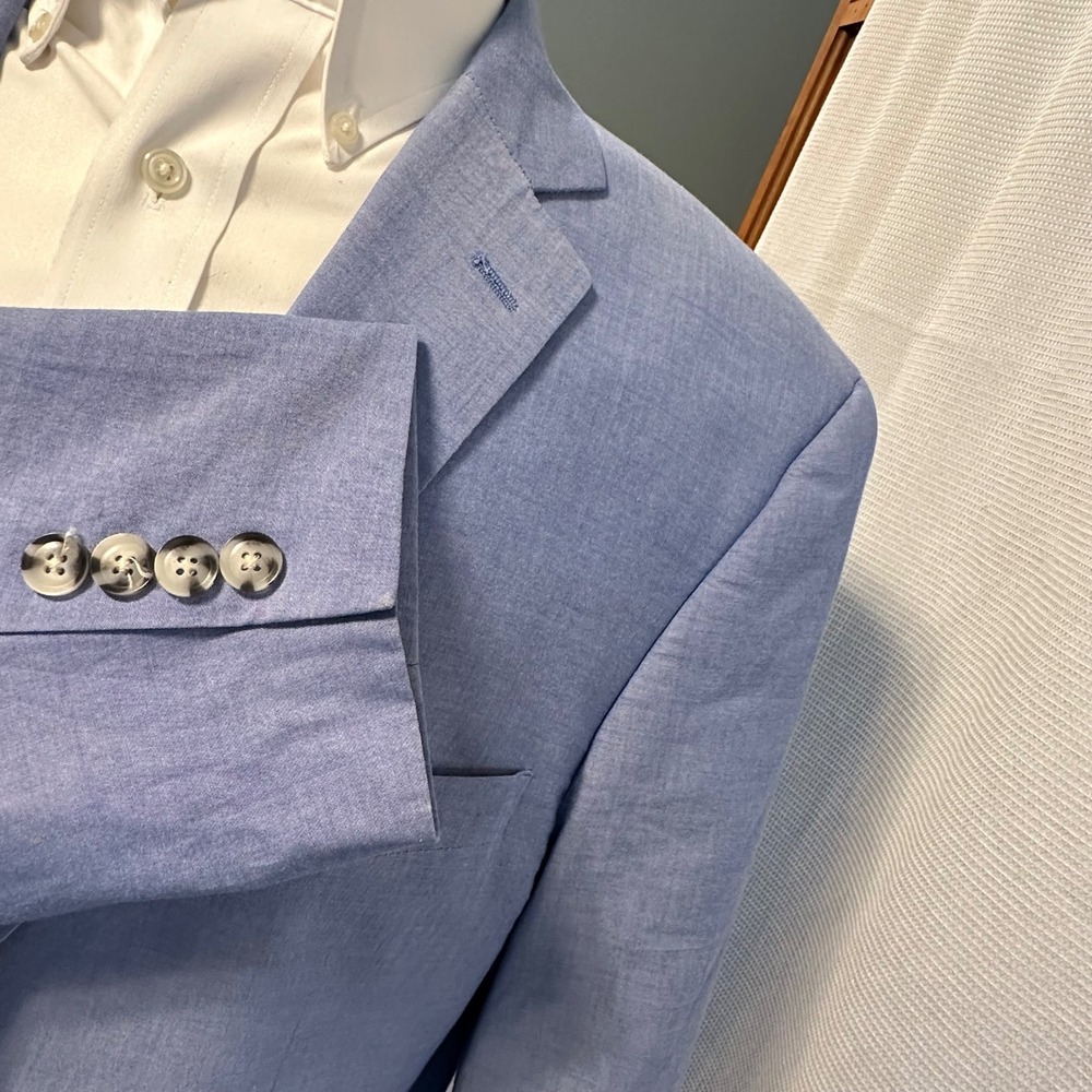 Alan Flusser lightweight cotton Sport Coat 44L Blue Excellent 2-Button Blazer - Picture 4 of 8